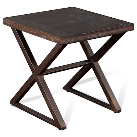 Industrial End Table with Metal Base