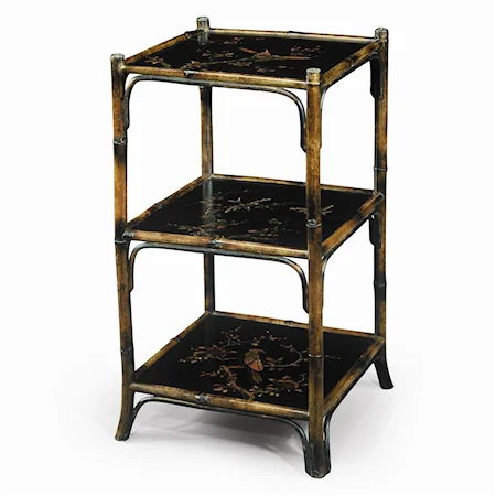 Chinoiserie Hand Painted 3 Tier Etagere Display Bookcase