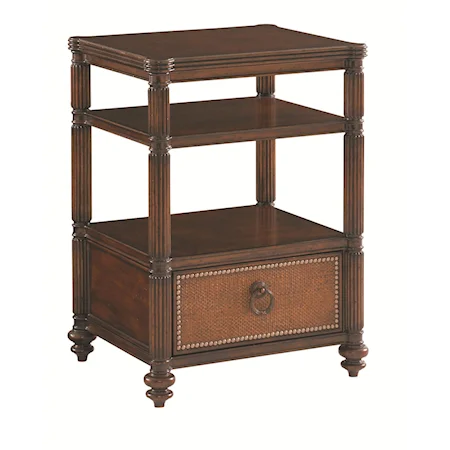 Seacliffe One Drawer Night Table with Woven Raffia Drawer Front and Fluted Pilasters