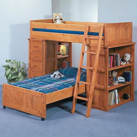 Twin/Twin Roundup Modular Loft Bed with Shelf End and Chest End