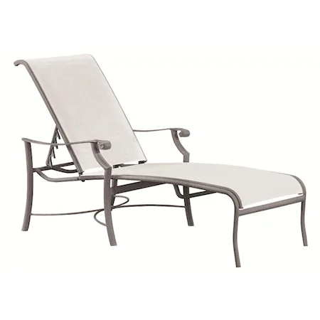 Outdoor Chaise Lounge with Adjustable Headrest and Scroll Arms