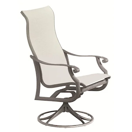 Outdoor High Back Swivel Rocker with Scroll Arms