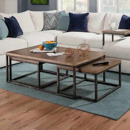 Contemporary Industrial Nesting Coffee Table with Distressed Finish