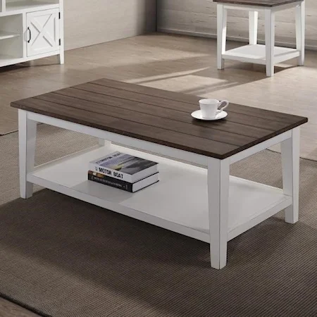 Transitional Two-Tone Coffee Table with Slatted Table Top