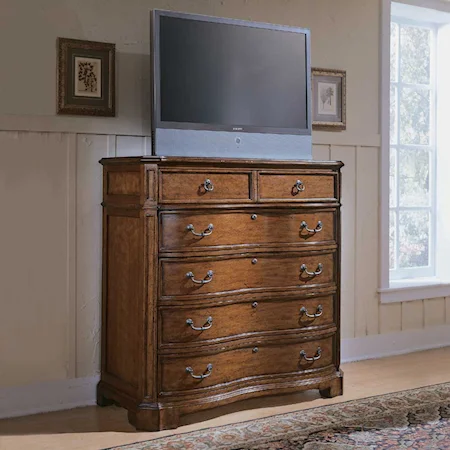 Top Drop Front Fals Drawer TV Chest with Four Storage Drawers