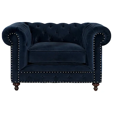 Button-Tufted Chair with Nailhead Trim