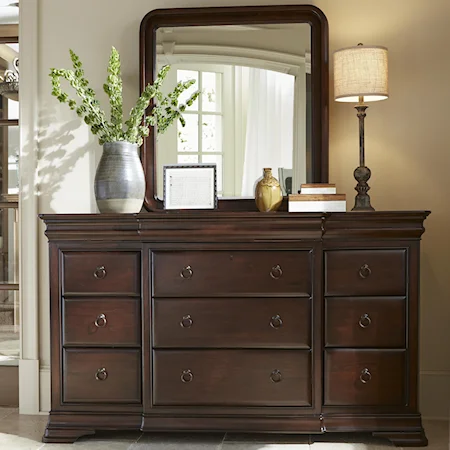 Dresser and Mirror Set with Ring Pull Hardware