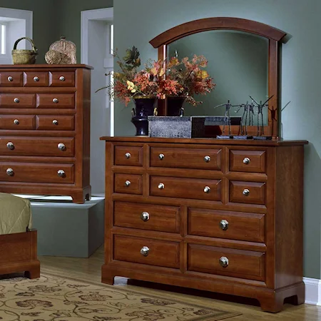 Triple Dresser with Ten Drawers and Landscape Mirror