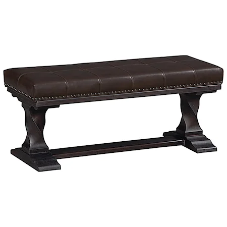 Upholstered Bench (Bonded Leather) with Carved Solid Pine Legs