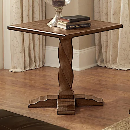 Square End Table with Solid Pine Pedestal Base