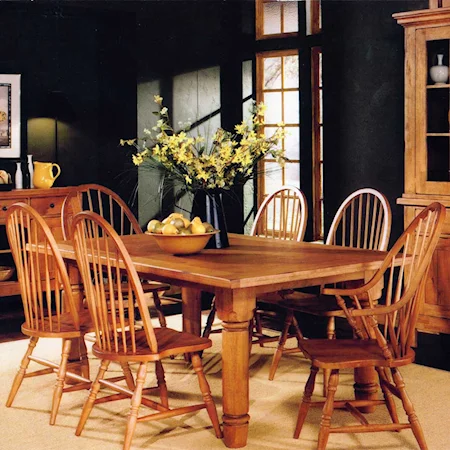 Farmhouse Dining Table and Six Windsor Chairs