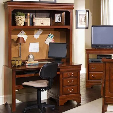 Traditional One Pedestal Computer Desk with Hutch