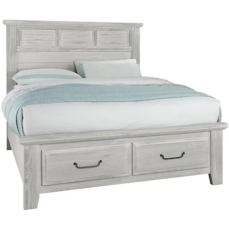Transitional King Louver Bed With 2 Drawer Storage Footboard