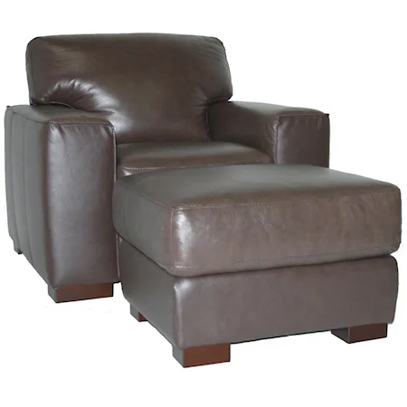 Contemporary Chair and Ottoman Set with Block Feet