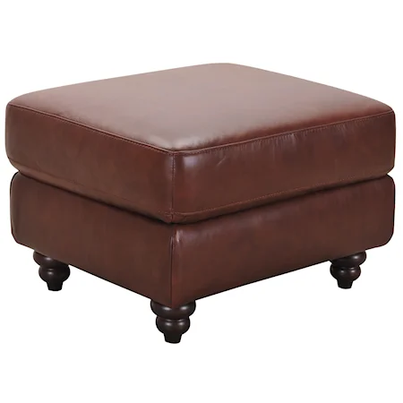 Leather Ottoman with Turned Feet