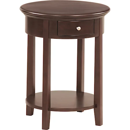 Round Side Table with Drawer and Shelf