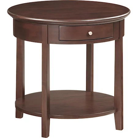 Round End Table with Shelf and Drawer