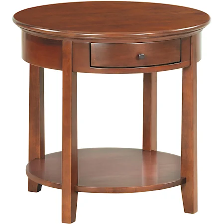 Round End Table with Shelf and Drawer