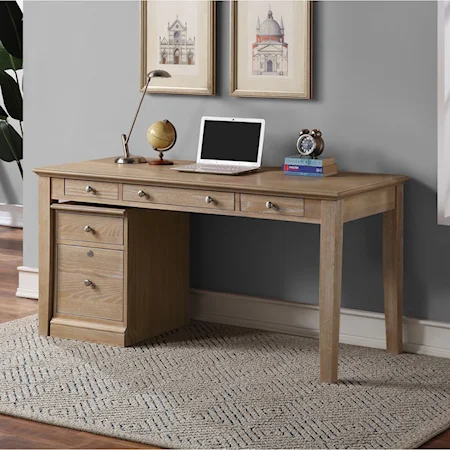 Contemporary 60" Single Pedestal Desk with Drop-Front Keyboard Drawer