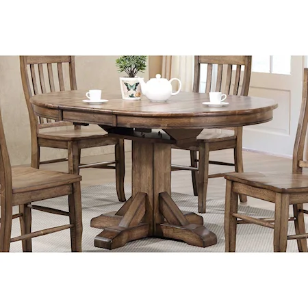 57" Pedestal Table w/ 15" Butterfly Leaf and Rustic Brown Finish