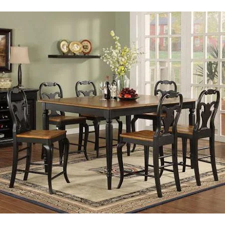 7 Piece Tall Table and Vase Back Barstool Set