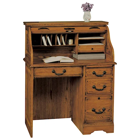 Traditional 36" Roll Top Desk with Locking File Drawer