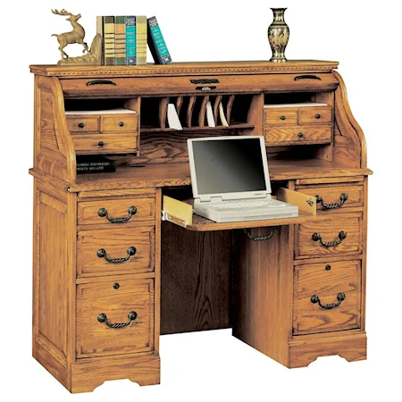 Traditional 48" Roll Top Desk with Locking File Drawers
