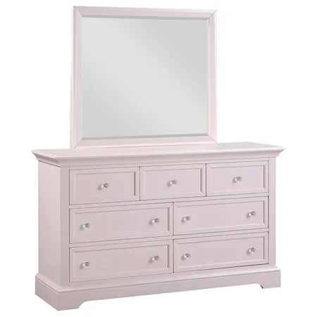 Transitional Dresser and Mirror Set with Round Crystal Knobs