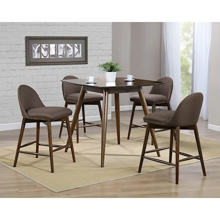 Mid-Century Modern 5-Piece Counter Height Table and Chair Set with Upholstered Seats