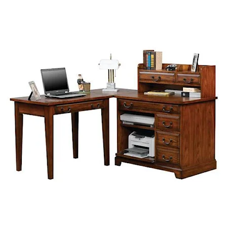 L Shaped Desk with Writing Desk and Storage Credenza with Hutch and Corner Board