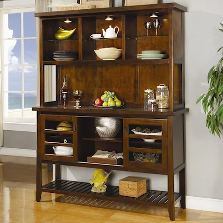 Two-Door Sideboard with Glass-Shelf Hutch