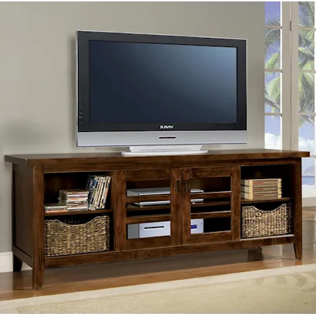 Entertainment Console with Adjustable Shelves and Sliding Doors