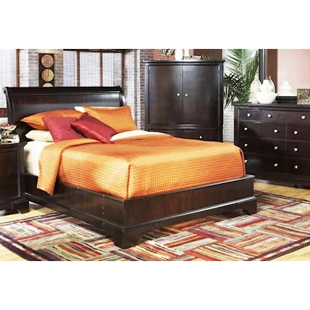 California King Contemporary Dark Cherry Sleigh Platform Bed