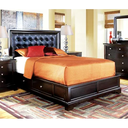 King Contemporary Tufted Leather Platform Bed