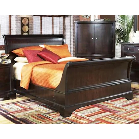 Queen Contemporary Dark Cherry Sleigh Bed